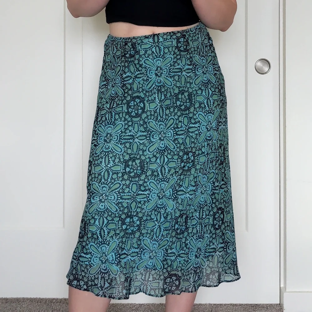 Y2K Style Mosaic Print Bias Cut Teal Skirt - Picture 5 of 6